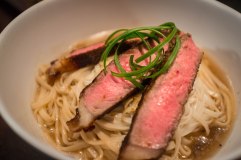 I tried to find the longest noodles I could to represent longevity, and New York Strip was on sale. So why not make a steak noodle soup? Yum.
